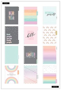 the happy planner sticker kit is shown in pastel colors and features rainbows