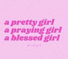 a pretty girl, a praying girl, a blessing girl pink background with text overlay