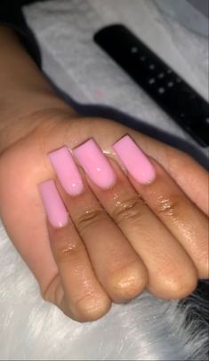 Basic Baddie Nails Medium, Plain Baddie Nails, Nail Shop Nails, Medium Long Square Acrylic Nails, Pink Nail Ideas Square, Cute Plain Nail Ideas, Medium Square Acrylic Nails Pink, Pink Medium Square Nails, Short Baby Pink Acrylic Nails