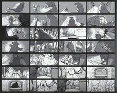 an animation storyboard with many different scenes