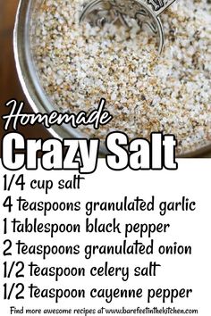 homemade crazy salt recipe in a jar with instructions