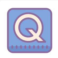 a square icon with the letter q in it's center and an arrow at the bottom