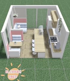 the floor plan of a small house with an open kitchen and living room in it