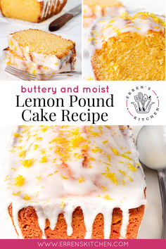 Flavored with lemon juice as well as zest, and topped with a delicious lemon glaze, this lemon pound cake is buttery, moist, and packed with flavor. This foolproof recipe is the best and is easy to make and comes out rich and buttery with a golden brown crust. The perfect citrusy dessert!

Go to errenskitchen.com for easy, delicious, and even quick recipes for breakfast, lunch, dinner, and desserts! Best Lemon Pound Cake, Pound Cake Dessert, Cake Dessert Recipes, Moist Lemon Pound Cake, Lemon Pound Cake Recipe, Light Cakes, Recipes For Breakfast, Lemon Glaze, Lemon Pound Cake