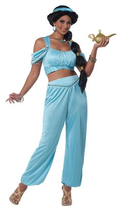 PRICES MAY VARY. Women's Large (10-12): Chest 40", Waist 31", Hips 41" Includes: Top, Pants Top with decorative trim Pants with decorative trim and elastic back Character wig is NOT included Princess Adult Costume, Arabian Princess Costume, Arabian Princess, Cold Shoulder Crop Top, California Costumes, Blue Headband, Princess Cartoon, Princess Costume, Princess Jasmine