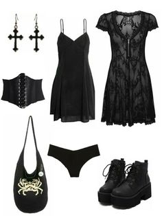 Dark Dressy Outfits, Goth Outfit Essentials, Goth Outfits Png, Vamp Goth Outfit, 2000s Goth Aesthetic, Goth Lookbook