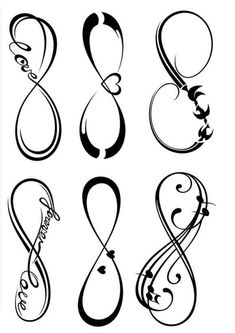 six different types of calligraphy in black and white, each with an abstract design