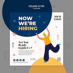 a flyer for a hiring company with an image of a person holding a sign that reads now we're hiring are you ready to join us?