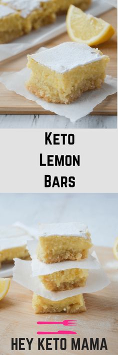 lemon bars are stacked on top of each other with the words keto lemon bars