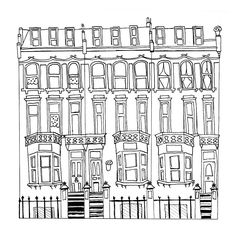 a black and white drawing of an apartment building