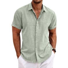 Men Button Down Shirt Is Made Of High Quality Cotton Linen Fabric. Feature With Breathable, Lightweight, Skin-Friendly, Which Can Resistant Shrink, Provide You Feeling Cool And Comfortable All Day. Men's Linen Shirts Comes With Button-Down Closure, Short Sleeve, Adjustable Cuff, Slim Fit, Solid Color. Casual Beach Style Design To Make You Feel Better About This Summer. Men Beach Shirts Short Sleeve Is Great To Match With Beach Shorts, Solid T-Shirts, Slacks, Formal Pants, Linen Pants, Jeans And Beach Summer Wedding, Casual Beach Style, Wedding Shirt, Shirts Short Sleeve, Linen Shirts, Linen Shirt Men, Mens Linen, Wedding Shirts, Men Beach