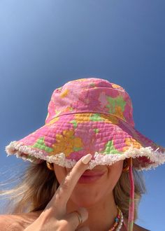 STARFIT SUMMER CAPSULE: Frayed Bucket Hat Summer bucket hat in floral & vine pattern with frayed edges One size fits all 100% cotton Wash instructions: wash cold & air dry Beach Baseball Hat, Summer Vacation Outfit Ideas, Hats For Summer, Summer Bucket Hat, Bucket Hat Summer, Terry Robe, Summer Moodboard, Hat Aesthetic, Tank Bikinis