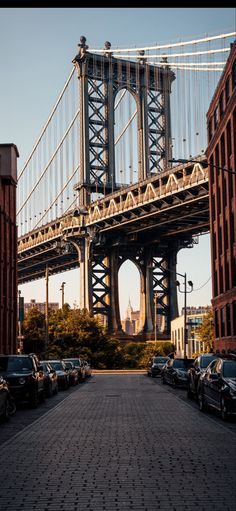 cars are parked in front of the bridge