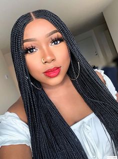 Save the hours you spend in the salon weaving your hair, reduce the cost of braiding your own hair over and over again, protect your hair edges, rock the same style over and over again and switch looks effortlessly with our custom-made hand-braided closure lace wigs. See more of our wigs at https://eirenebraidedwigs.etsy.comWe've got loads of more beautiful braided wigs at https://eirenesbraidedwigs.etsy.com Shop our exquisite hair accessories here: https://aeirenesaccessories.etsy.com Random Hairstyles, Black Straight Wig, Fulani Braids Hairstyles, Braided Wigs For Black Women, Kanekalon Braiding Hair, Single Braids, Lace Braid, Braided Wigs, Box Braid Wig