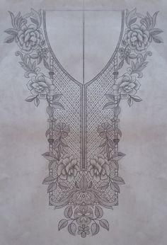 a drawing of a vest with flowers and leaves on the front, in grey tones