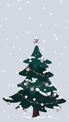 a christmas tree with lights on it in the snow