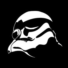 a star wars trooper helmet with headphones on it's face, in black and white