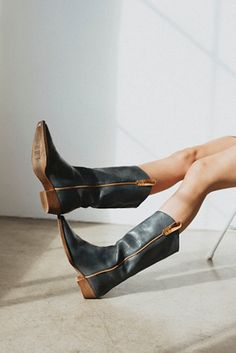 We The Free Montage Tall Boots | Free People Western Style Fitted Boots With Flat Heel, Western Boots With Flat Heel And Medium Width, Western Boot Outfit, Western Boots Outfit, Distressed Leather Boots, Winter Boots Outfits, Classy Design, Summer 24, Outfit Winter