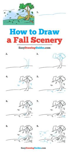 how to draw a fall scene with easy drawing guides for kids and adults, including instructions