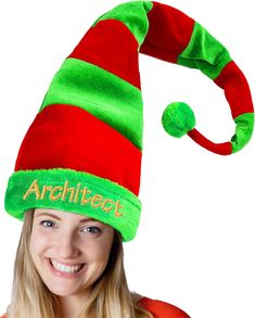 a woman wearing an elf's hat with the word architet on it