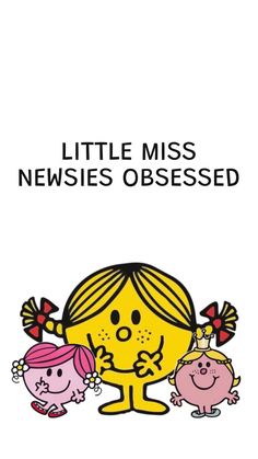 the little miss news - obesed book cover is shown with three small children standing in front of it