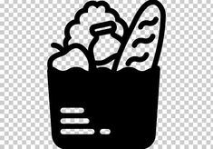 a black and white image of some food in a basket, on a transparent background