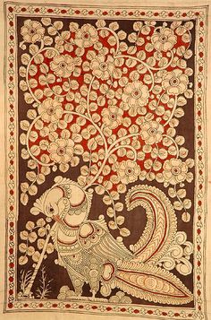 Peacock with Tree of Life Kalamkari Art, Madhubani Paintings, Tree Of Life Design, Kalamkari Painting, Peacock Painting, Indian Painting, Madhubani Art, Indian Folk Art, Madhubani Painting