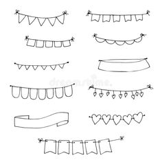 a set of hand drawn buntings and flags with hearts on them royalty illustration