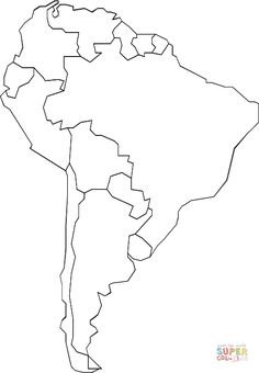 a map of south america with the borders outlined in black ink on a white background