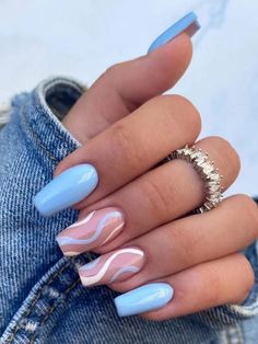 Multicolor  Collar   Striped Color Nails Embellished   Beauty Tools Ballet Nails, Blue Acrylic Nails, Nagel Tips, Summery Nails, Short Acrylic Nails Designs, Short Acrylic Nails