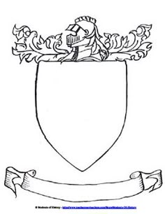 the coat of arms is shown in black and white, with an ornate ribbon around it