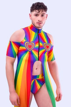 Rave Outfits Colorful, Male Rave Outfits, Pride Festival Outfit, Gay Outfits, Pride Festival, Gay Pride Shirts, Shrug For Dresses, Outfit For Men, Maxi Outfits