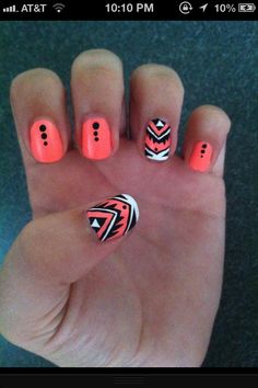 Tribal Nails! LOVE THIS. Native Nails, Arrow Nails, Latest Nail Art Designs, Nails Orange, Cute Spring Nails, Print Nails, Latest Nail Art, Shellac Nails