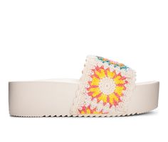 Connect with your hippie side in the effortlessly cool Worble Crochet Slide. This bohemian sandal has multi-colored Bohemian Slip-on Summer Flip Flops, Spring Beach Platform Slippers, Synthetic, Multicolor Slip-on Platform Sneakers, Summer Platform Slippers, Synthetic Material, Multicolor Textured Slip-on Sandals, Colorful Knit, Bohemian Sandals, Crochet Fabric, Dirty Laundry