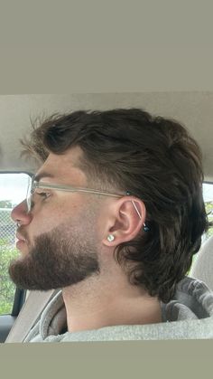 Mullet With Glasses Men, Mullet Beard Men, Medium Length Slick Back Hair Men, Fade Beard Style, Mullet With Beard, Modern Haircuts Men, Slick Back Hair Men, Men’s Hairstyles, Soft Mullet Men