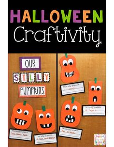 a bulletin board with pumpkins on it and the words halloween craftivity written below