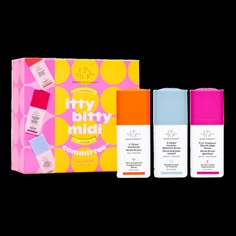 Itty Bitty Midi Committee - Itty Bitty Midi Committee is a limited-edition Drunk Elephant skincare kit with a complete set of serums to leave your skin hydrated, smooth, and downright glowing. Welcome to the committee.BenefitsC-Firma Fresh brightens and firms with 15% l-ascorbic acid (vitamin C)B-Hydra hydrates with sodium hyaluronate, a smaller derivative of hyaluronic acidT.L.C. Framboos exfoliates with 10% AHAs and 1% BHAFormulated without the Suspicious 6 - the six ingredients Drunk Elephant Drunk Elephant Set, Bd Gifts, Elephant Skincare, Skincare Wishlist, Doll Template, Drunk Elephant Skincare, Skincare Kit, Preppy Kids, Sephora Skin Care