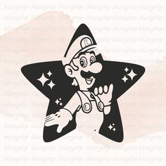 a black and white drawing of a person with a star on his head, pointing to the