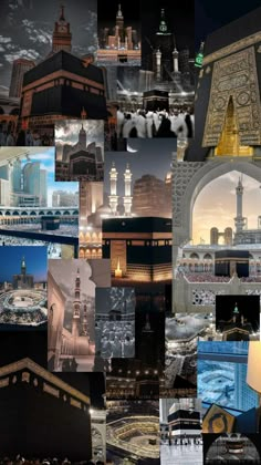 many different pictures are shown together in this collage, including the dome of the rock and the kabab