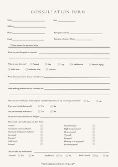 Digital and Printable Consultation Form for Estheticians. Hair Extensions Consultation Form, Esthetician Forms Free, Beauty Consultation Form, Esthetician Diploma, Consultation Forms Beauty, Skin Consultation Form, Esthetician Consultation Form, Esthetician Intake Form, Facial Consultation Form