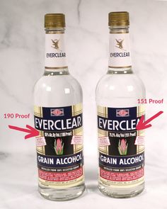 two bottles of everclear are shown with labels indicating which one contains the same product