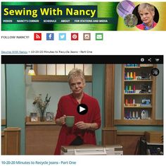 an image of a woman holding a cup in front of her face with the words sewing with nancy on it