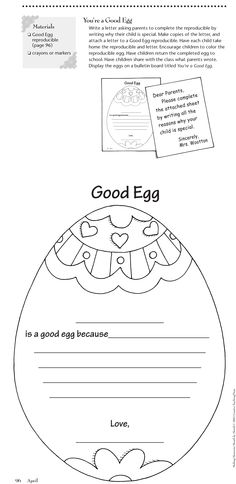 an easter egg worksheet with the words, good egg and love on it