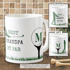 a mug with the words'best grandpa by par'on it and two golf tees next to it