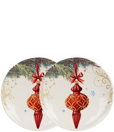 two plates with christmas decorations on them