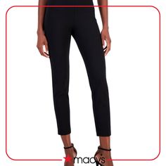 in stock Elegant Tapered Leg Leggings, Black Workwear Leggings With Elastic Waistband, Elegant Straight Leg Leggings, Elegant Straight Leg Business Casual Leggings, Elegant Business Casual Straight Leg Leggings, Elegant Straight Leg Leggings For Business Casual, Chic Leggings With Pockets, Elegant Ankle-length Leggings For Business Casual, Sleek Tapered Leg Spring Pants