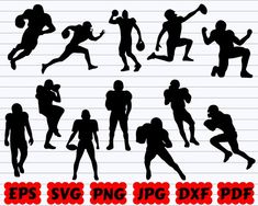 the silhouettes of people running and playing sports in different poses, with text below them