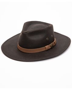 Outback Unisex Kodiak Hat, Brown Rugged Brown Fedora With Curved Brim, Brown Rugged Fedora With Curved Brim, Rugged Adjustable Brimmed Fedora, Rugged Hunting Hat With Curved Brim, Rugged Flat Brim Hunting Hat, Adjustable Rugged Fedora With Curved Brim, Classic Outdoor Waxed Finish Hats, Brown Waxed Finish Hat With Flat Brim, Classic Brown Hat With Waxed Finish