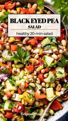 black eyed pea salad in a bowl with a spoon