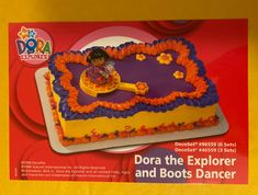 an advertisement for the doa the explorer and boots dancer cake